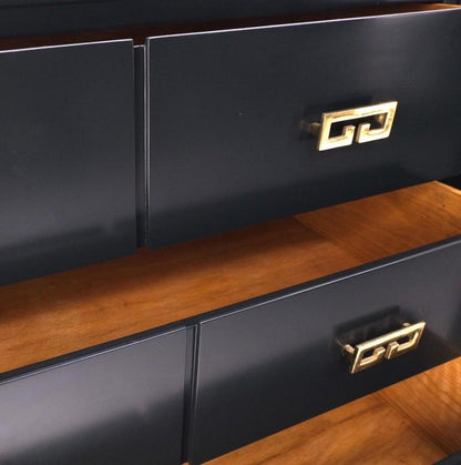 Pair John Stuart Ebonized Lacquer Greek Key Brass Pulls Bachelor Chests MINT!