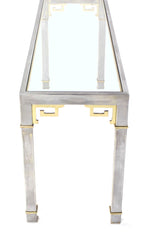 Chrome Brass and Glass Greek Key Design Console Table by Mastercraft