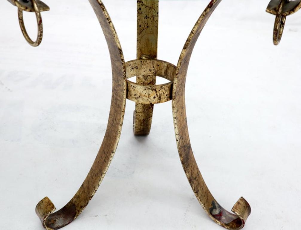 Round Glass Top Gold Gilt Tripod Wrought Iron Base Side End Table