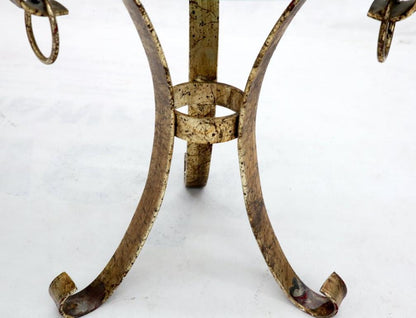 Round Glass Top Gold Gilt Tripod Wrought Iron Base Side End Table