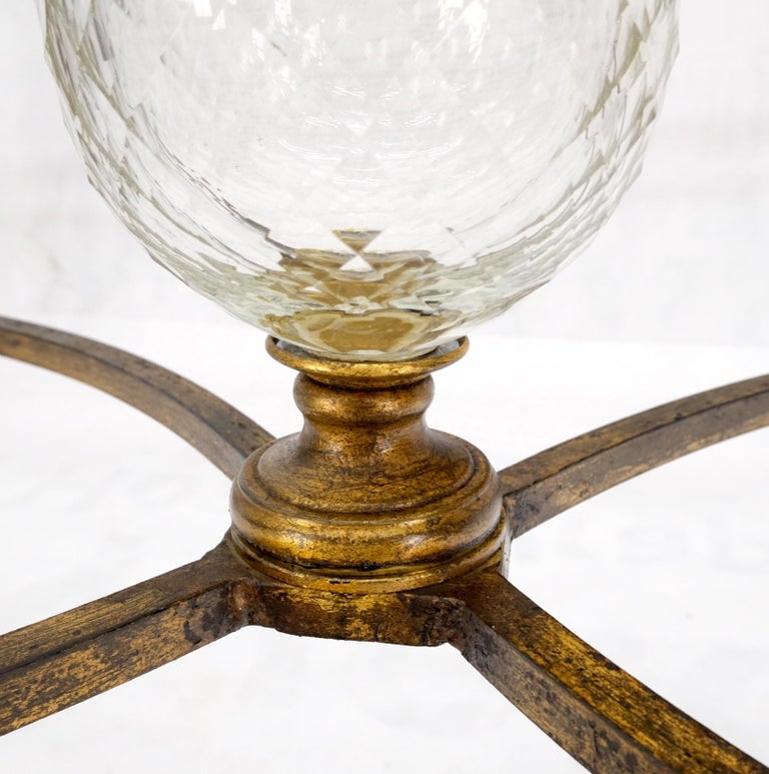 Large Gold Gilt Iron Base Glass Top Cut Glass Inserts Finial Dining Table