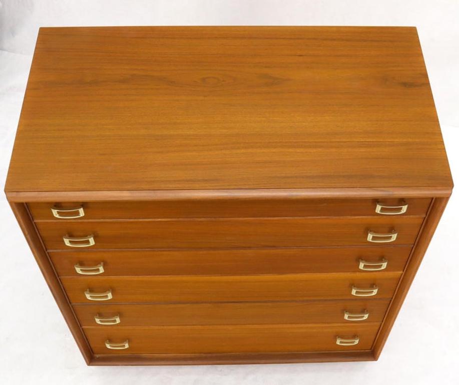 Restored Six Drawers Paul Frankl American Walnut Solid Brass Buckle Shaped Pulls