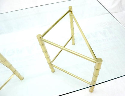 Double Pedestal Faux Brass Bamboo Glass Top Dining Conference Table