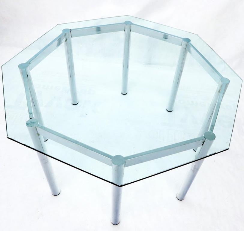 Round Octagon Glass Chrome Base Mid-Century Modern Dining Table