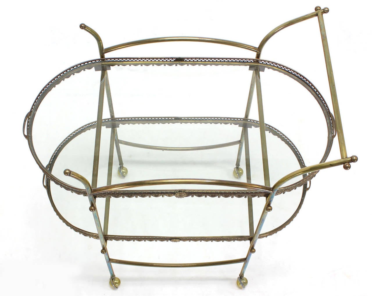 Two-Tier Brass Serving Cart Table with Removable Trays