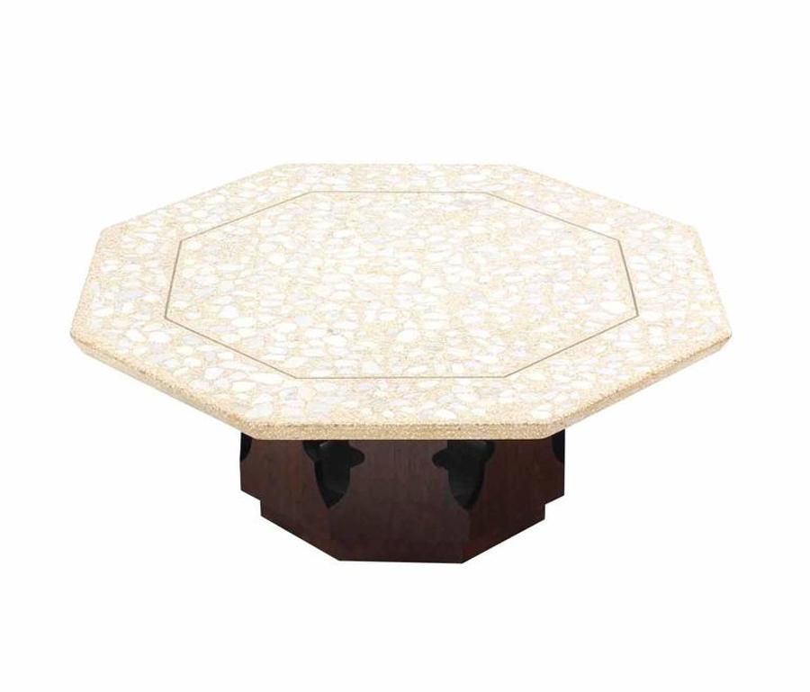 Large Harvey Probber Style Terrazzo Octagon Shape Top Coffee Table