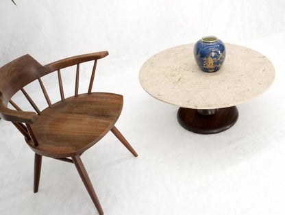 Mid-Century Modern Turned Solid Walnut Base Marble Top Round Coffee Table MINT