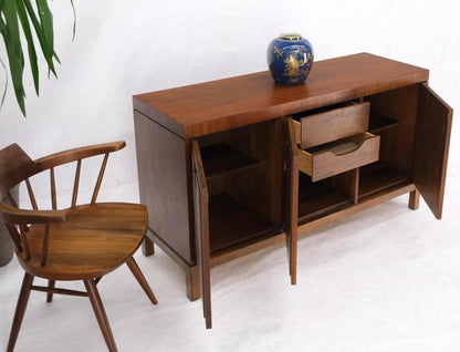 Three Doors Compartments Two Fitted Doors Walnut Mid Century Server Buffet