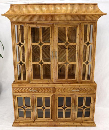 Oriental Asian Style Bamboo Rattan Hutch Buffet Display Cabinet Curio Sideboard