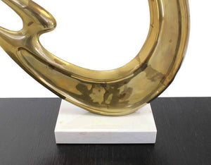 Large Modern Abstract Sculpture Brass and White Marble Flying Fire.