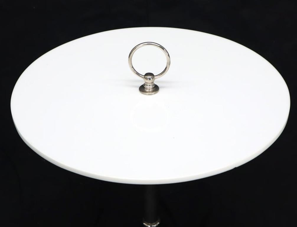 Round Vitrolite Glass Top Heavy Solid Chrome Accent Side Center Occasional Table