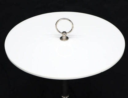Round Vitrolite Glass Top Heavy Solid Chrome Accent Side Center Occasional Table