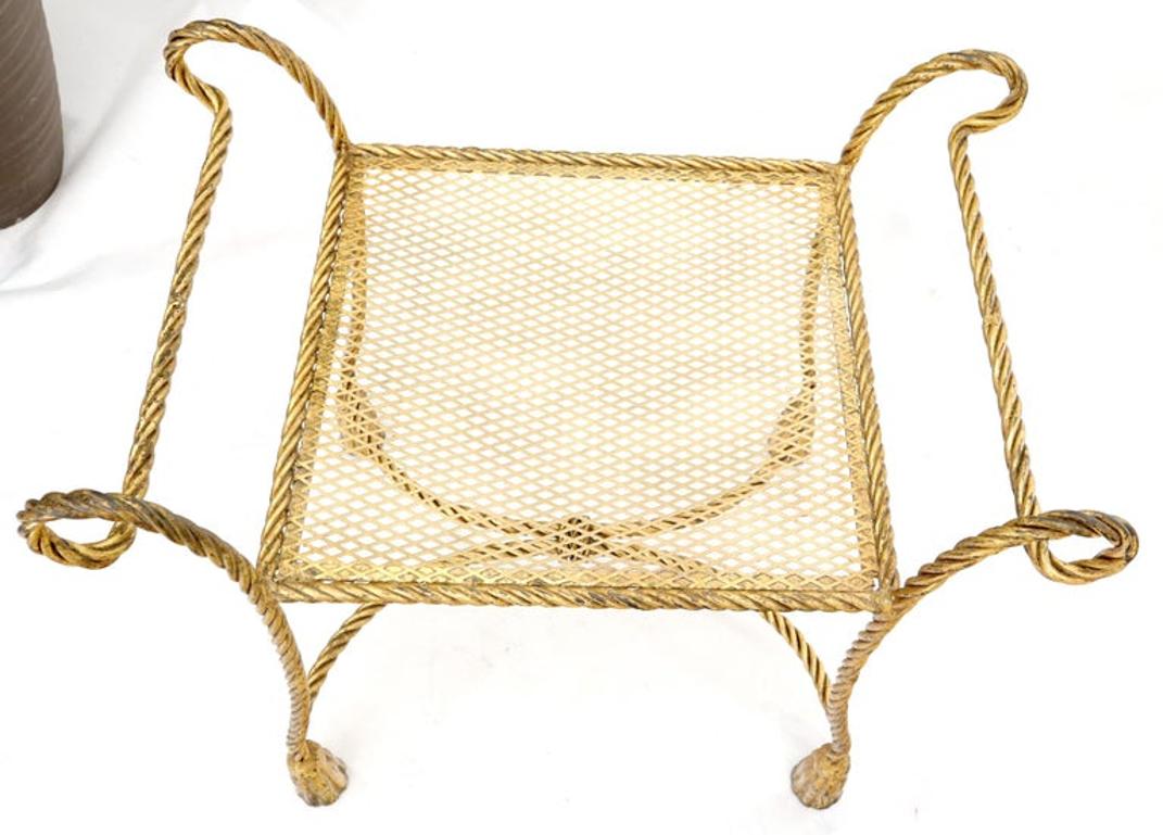 Italian Faux Twisted Rope Gold Gilt Metal Bench