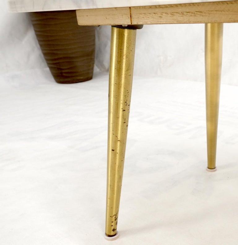 White Oval Carrara Marble Top Italian Mid-Century Modern Coffee Table Brass Legs