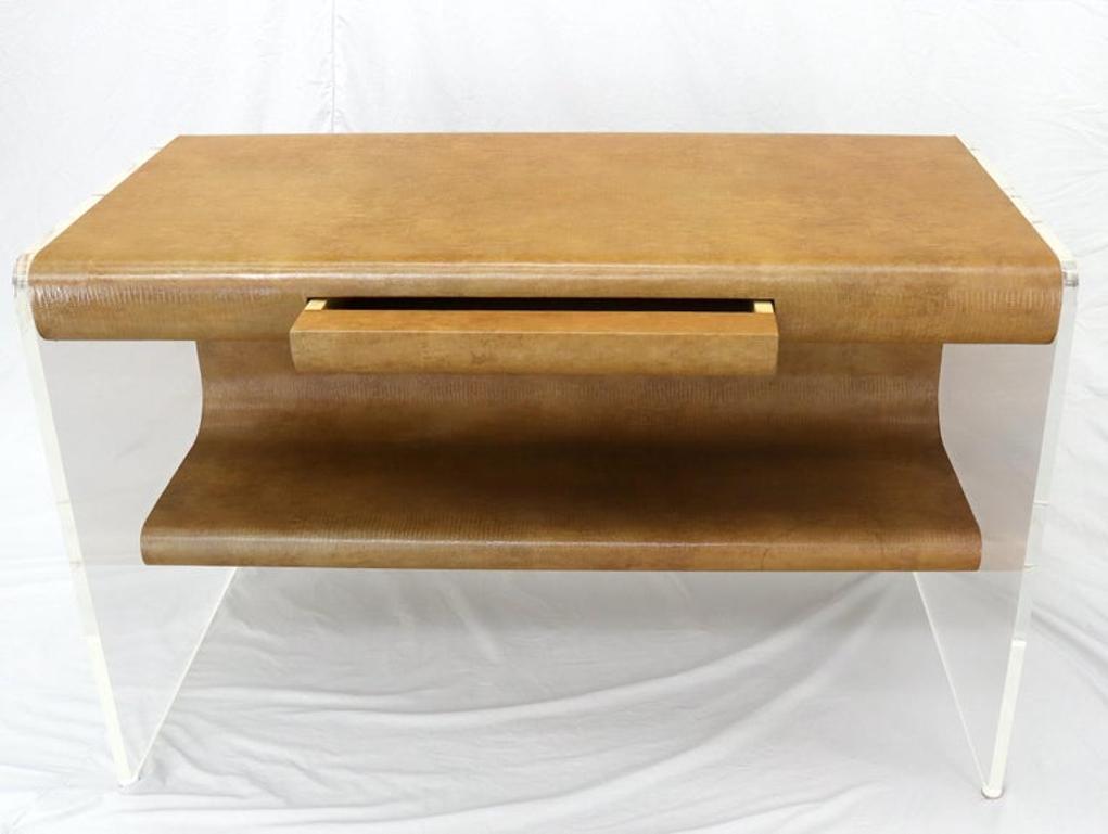 Lucite Base Faux Snake Skin Sculptural Shape One-Drawer Writing Table Desk