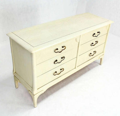 White Bone Tone Wash Lacquer 6 Drawer Dresser Solid Brass Ornate Drawer Pulls