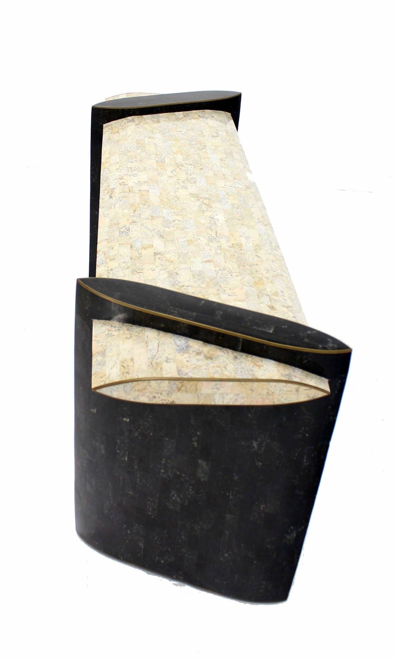 EstablishedLines Maitland Smith Mid Century Tessellated Tile Stone Brass Inlay Console Sofa Table
