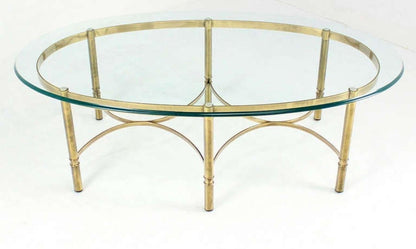 EstablishedLines Brass 6 Legged Base Glass Oval Top Mid-Century Modern Coffee Table MINT!