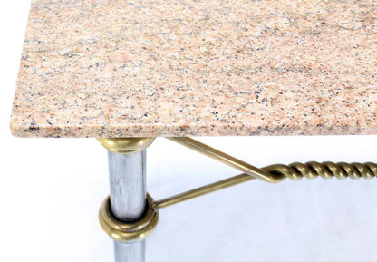 EstablishedLines Mid Century Modern Solid Brass "Rope" Chrome Base Marble Top Console Sofa Table