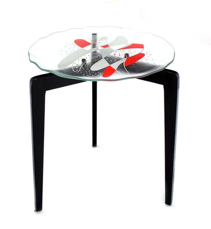 EstablishedLines Art Glass Scallop Edge Bowl Tray Top Tapered Leg Stackable Nesting Side Table