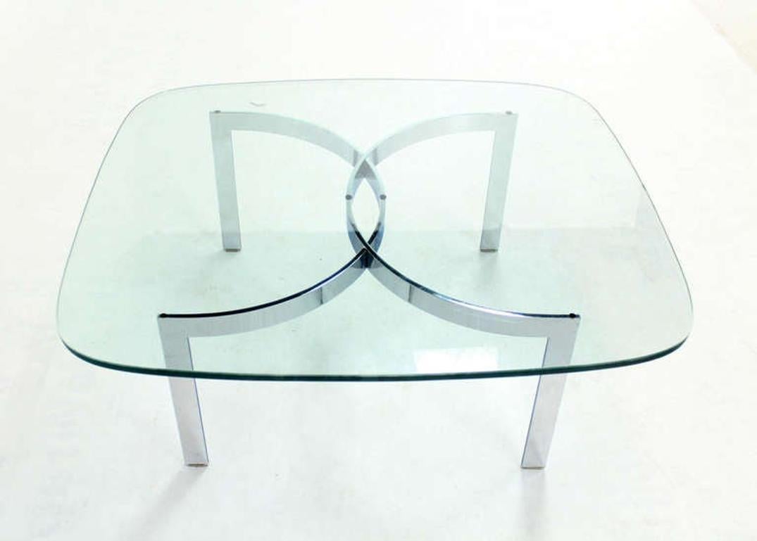 EstablishedLines Mid Century Modern Curved Bent Chrome Base Glass Top Coffee Table Bauhaus Chanel