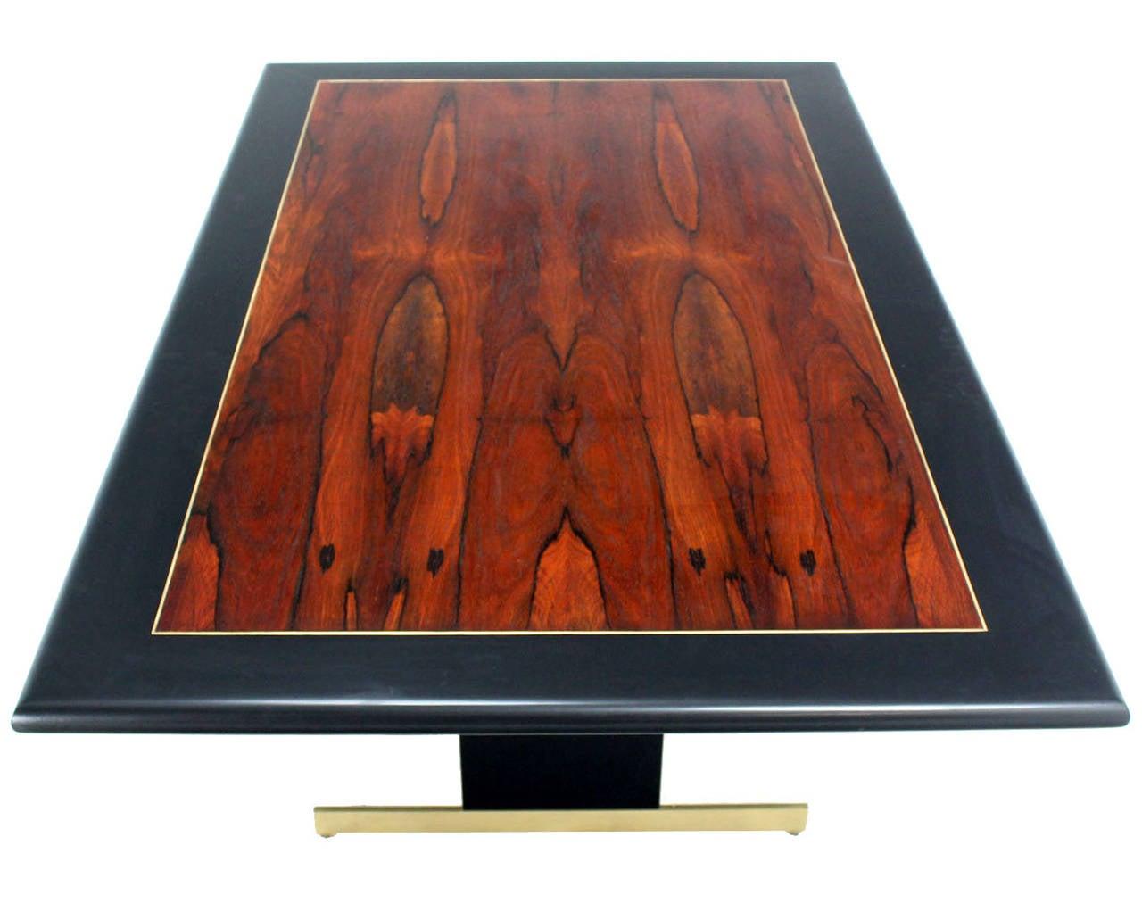 Pedestal Base Brass Legs Rosewood  Ebonised Black Lacquer Top Dining Table MINT!