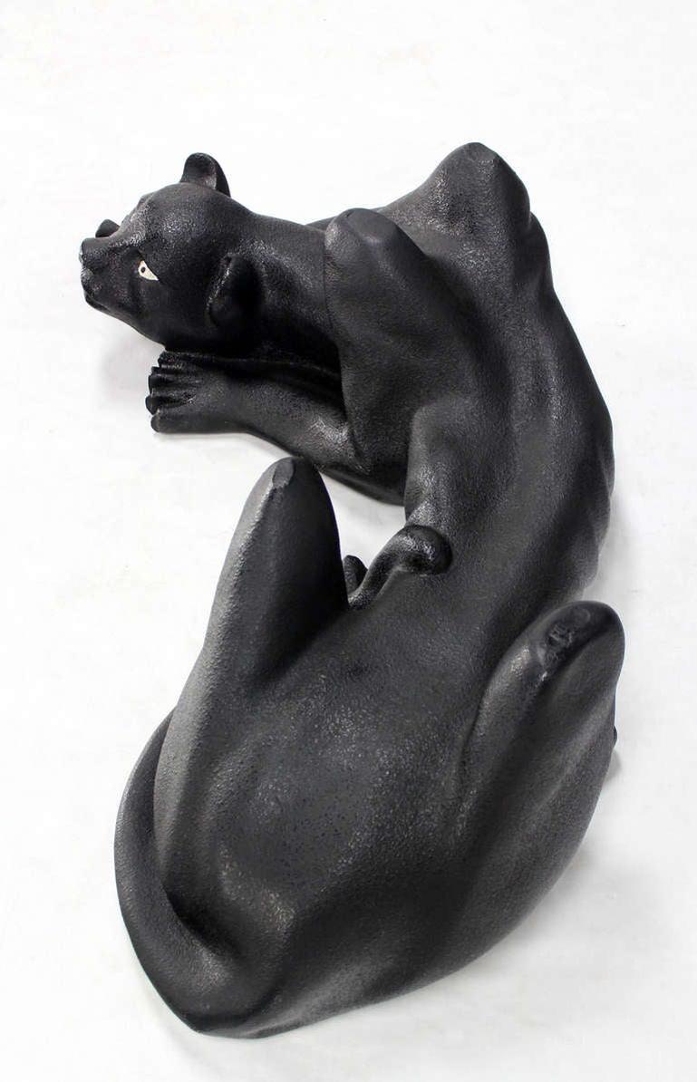 Large Coffee Table Sculptural Base of a Panther Large Black Cat Mid Century