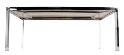 Mid Century Modern Chrome Base Smoked Glass Top Dining Conference Table Baughman