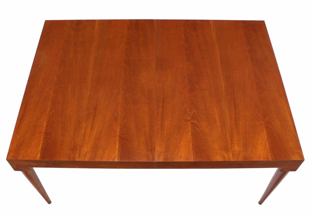 Danish Mid Century Modern Teak Tapered Legs Dining Conference Table Two Leaves