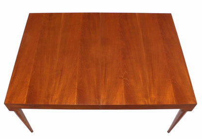 Danish Mid Century Modern Teak Tapered Legs Dining Conference Table Two Leaves