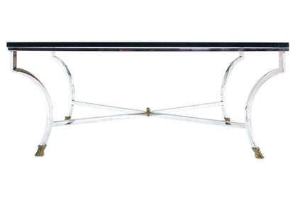 EstablishedLines Italian 3/4" Glass Top Square Coffee Table Chrome Brass Hoof Feet Base MINT!