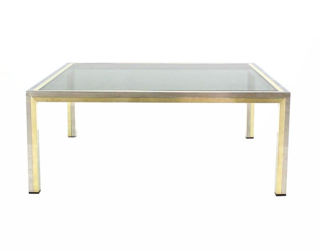 EstablishedLines Large 39" Square Brass Chrome Tinted Glass Top Coffee Center Table Romeo Rega