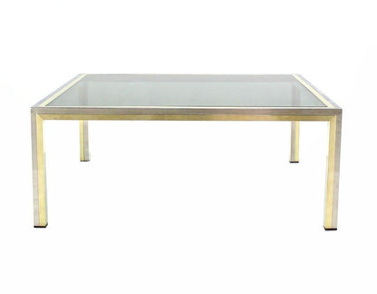 EstablishedLines Large 39" Square Brass Chrome Tinted Glass Top Coffee Center Table Romeo Rega