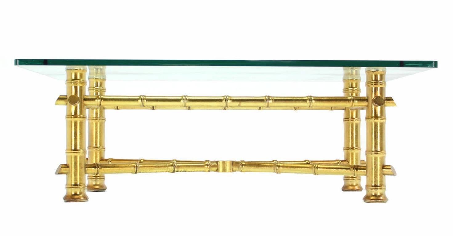 EstablishedLines Gold Leaf Faux Bamboo Base Thick 3/4" Glass Top Rectangle Coffee Table MINT!