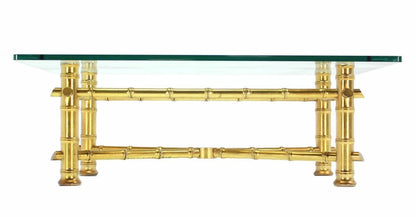 EstablishedLines Gold Leaf Faux Bamboo Base Thick 3/4" Glass Top Rectangle Coffee Table MINT!