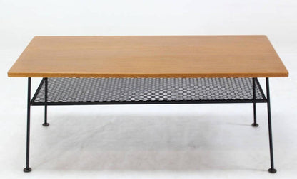 EstablishedLines Mid-Century Modern Rectangle Coffee Table by Freda Diamond Mesh Shelf Wire Legs
