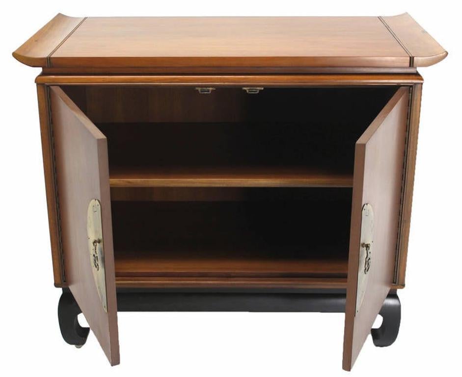 EstablishedLines Oriental Mid Century Modern Black Lacquer Base Modern Walnut Server Cabinet MINT