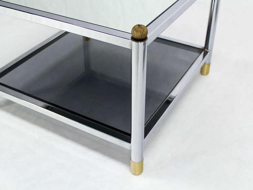 EstablishedLines Pair Square Chrome & Brass Smoked Glass Shelf Mirrored Top End Side Tables MINT!