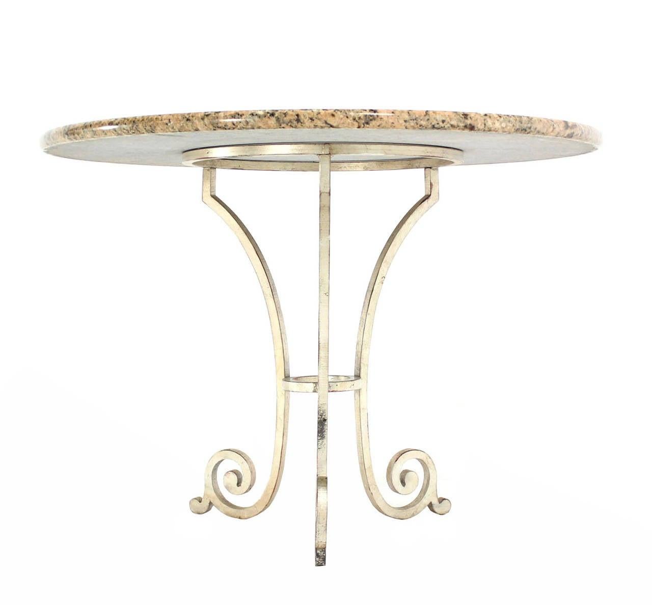 EstablishedLines Granite Top Heavy Silvered Wrought Iron Base Round Gueridon Cafe Center Table