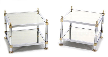 EstablishedLines Pair of Chrome Brass and Smoked Glass Square End or Side Lamp Tables Stands Mint