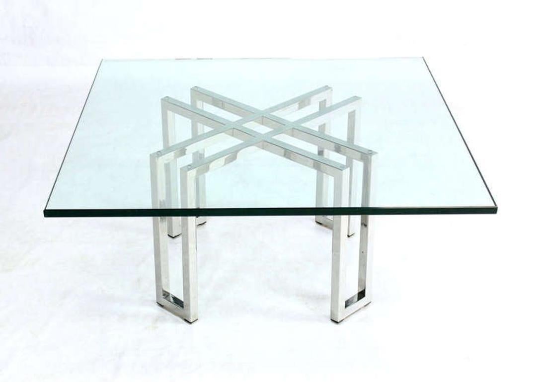 EstablishedLines Chrome Base Square Glass Top Mid Century Modern Coffee Table Barcelona Baughman
