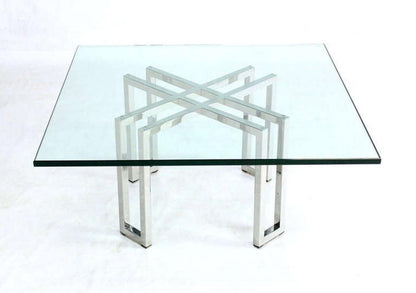 EstablishedLines Chrome Base Square Glass Top Mid Century Modern Coffee Table Barcelona Baughman