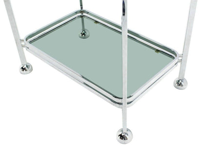 EstablishedLines Chrome Tinted Smoked Glass Rolling Tea Cart with Concealed Wheels