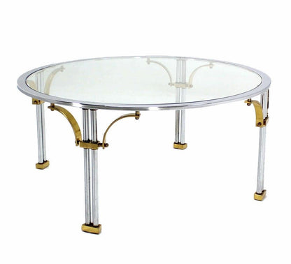 EstablishedLines Italian Mid Century Modern Chrome Brass Glass Top Round Coffee Table MINT!