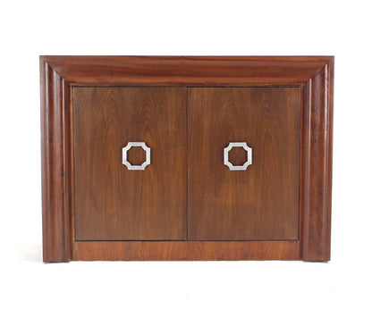 Art Deco Mid Century Modern Double Door Large Hardware Walnut  Server Cabinet