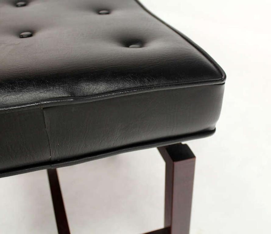 EstablishedLines Mid-Century Modern Black Vinyl Upholstered Oiled Walnut Bench by Risom