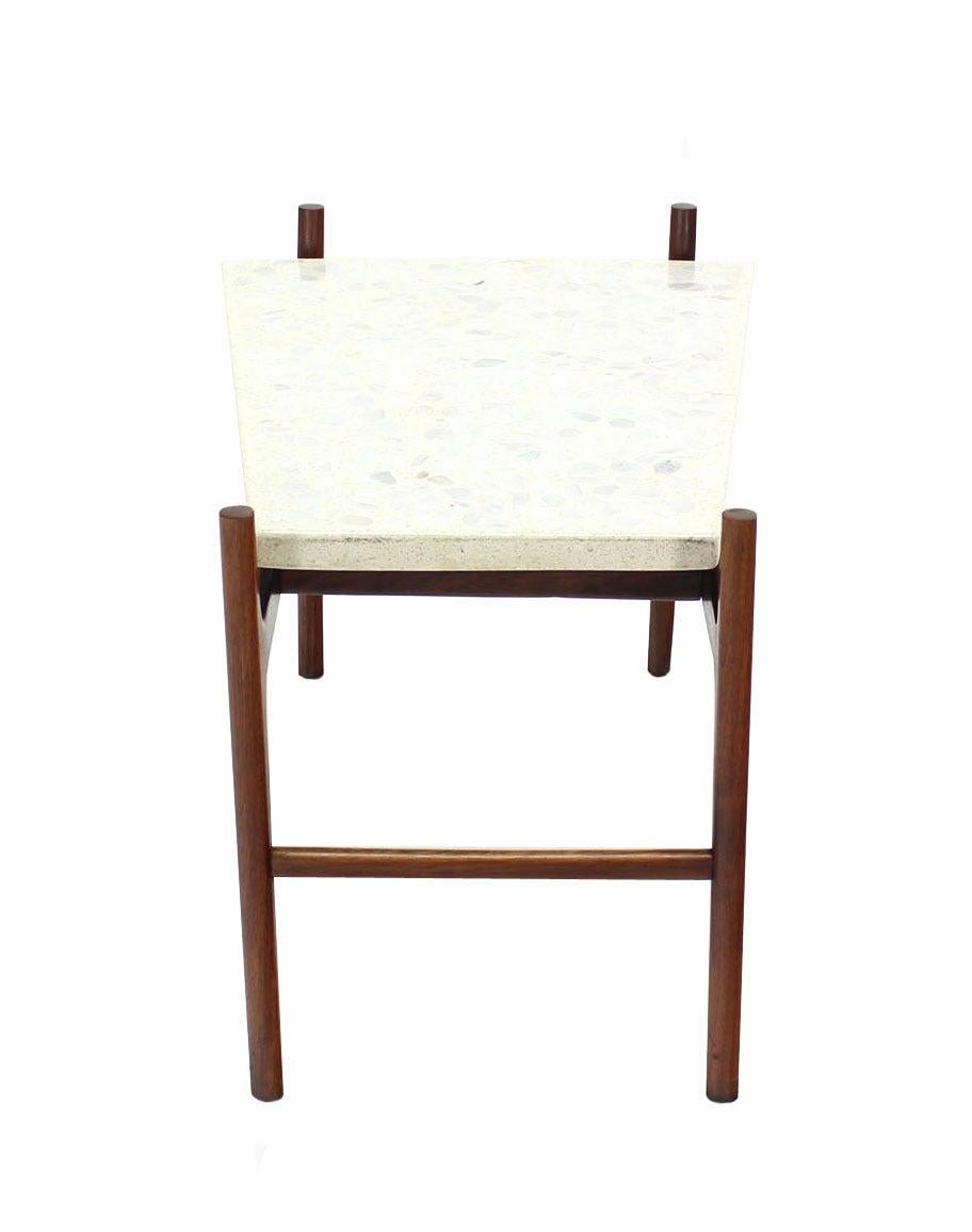 EstablishedLines Unusual Trapezoid Travertine Terrazzo Top Oiled Walnut Base End Side Table MINT