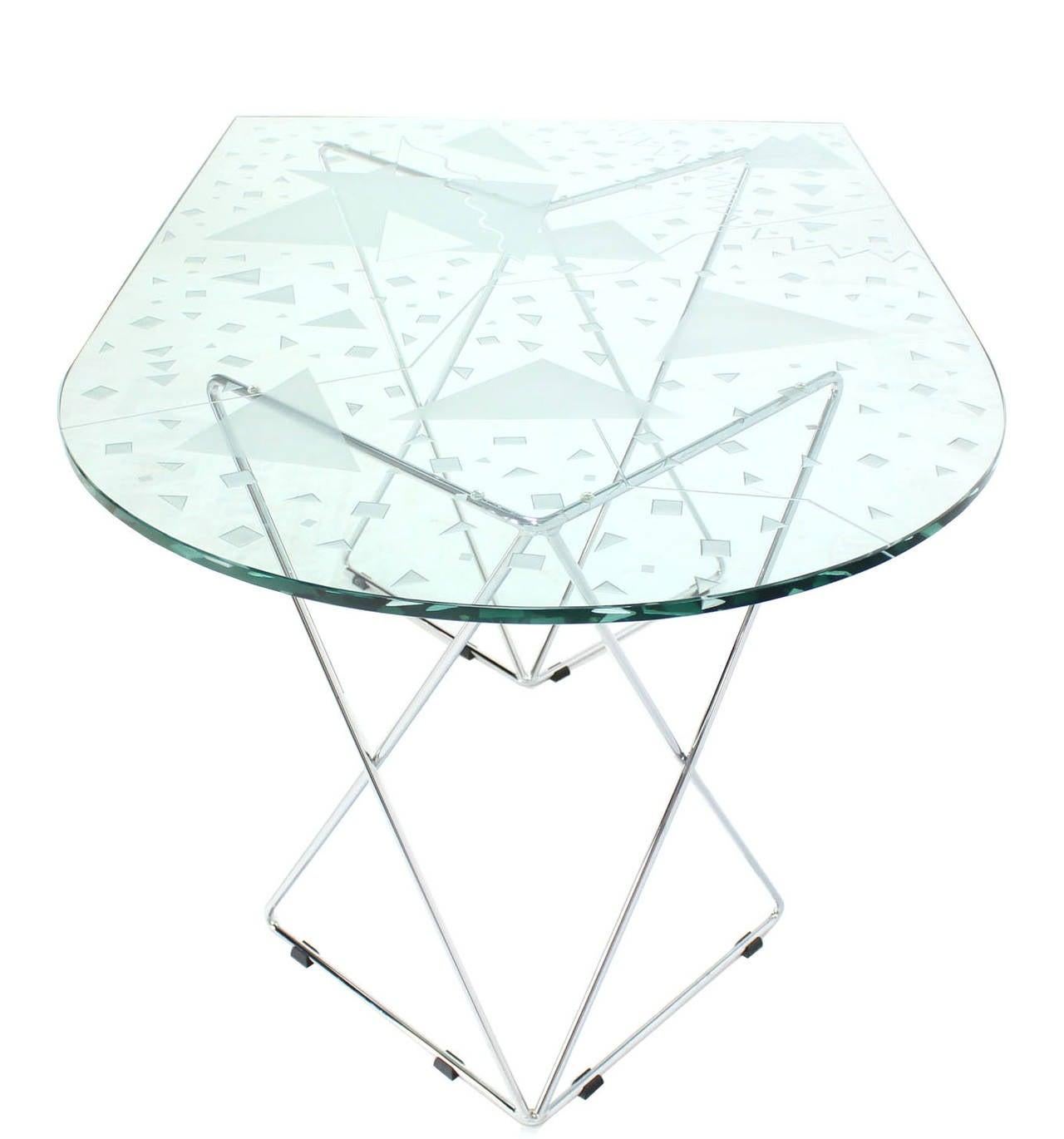 EstablishedLines George Rodrigue Art Glass Top  Dining Table with Chrome Wire Base Artist Signed