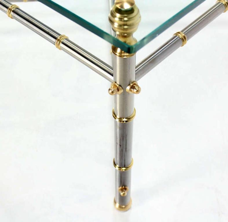 EstablishedLines Very Fine Metal Faux Bamboo Chrome Brass Base Glass Top Square Coffee Table
