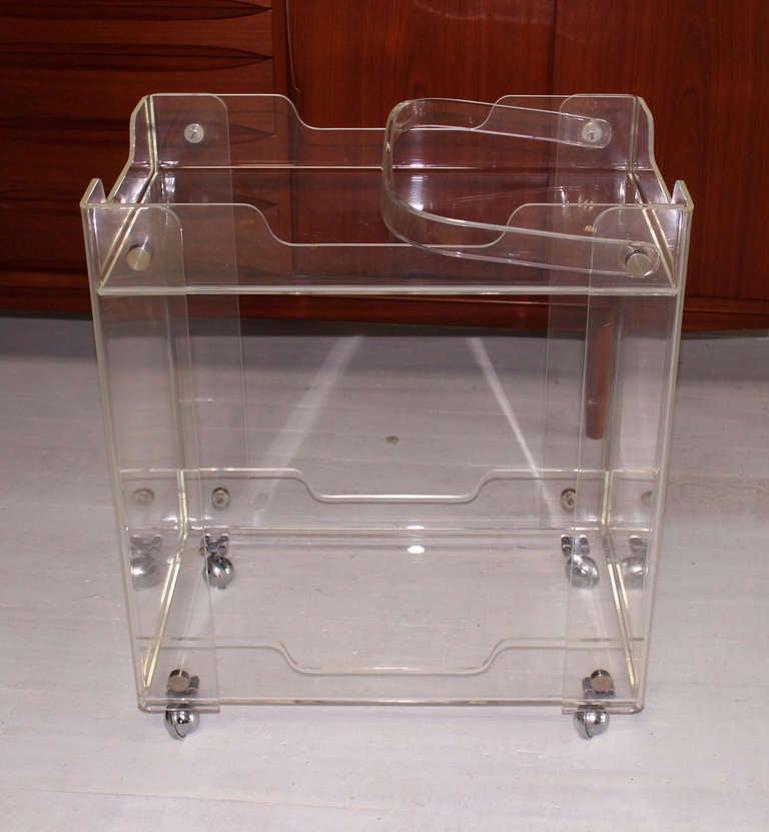 EstablishedLines Bent Lucite Studio Crafted Mid-Century Modern Tea Bar Cart on Wheels MINT!